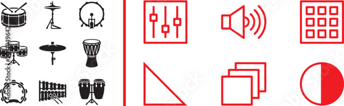 Cuadro en lienzo Music production and percussion instrument vector icon set featuring drums cymba