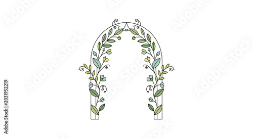 Floral Garden Archway Illustration: Botanical Design on White