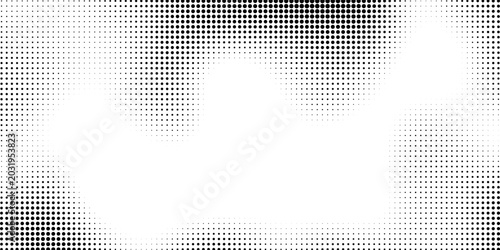 Radial halftone spotted gradient background. Dotted stains concentric texture with fading effect. Black and white circle shade wallpaper. Grunge rough vector. Monochrome geometric backdrop.