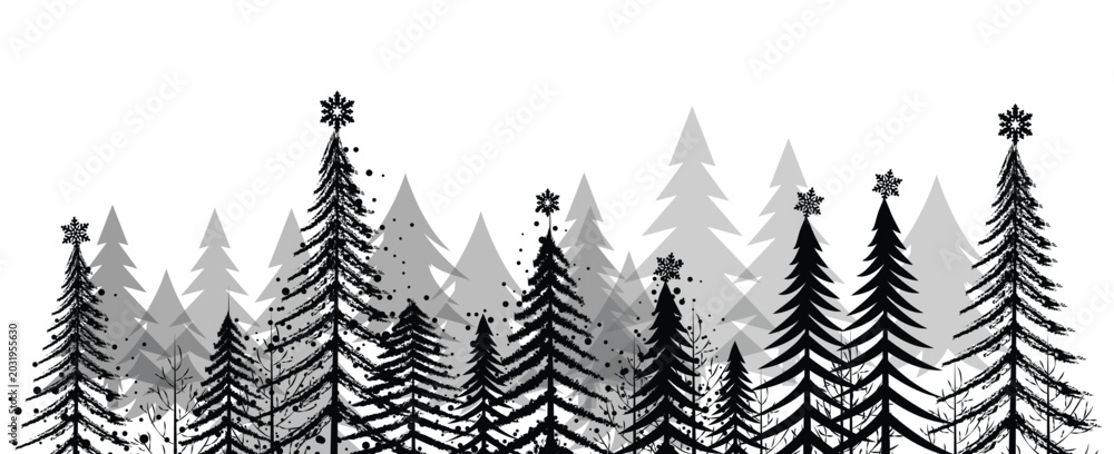 Fototapeta premium Black Forest Vector Silhouette Landscape with Pine Trees, Vector art.