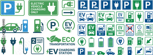 Electric Vehicle Charging Station Signs and Symbols Collection for Eco-Friendly Transportation