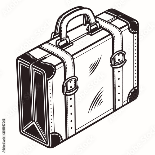 Konstfotografi Vintage briefcase illustration a detailed black and white vector rendering on a
