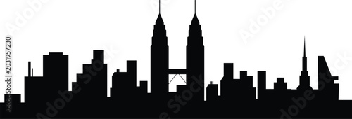 Photography Malaysia Skyline Silhouette with Kuala Lumpur City Landmark Vector Design