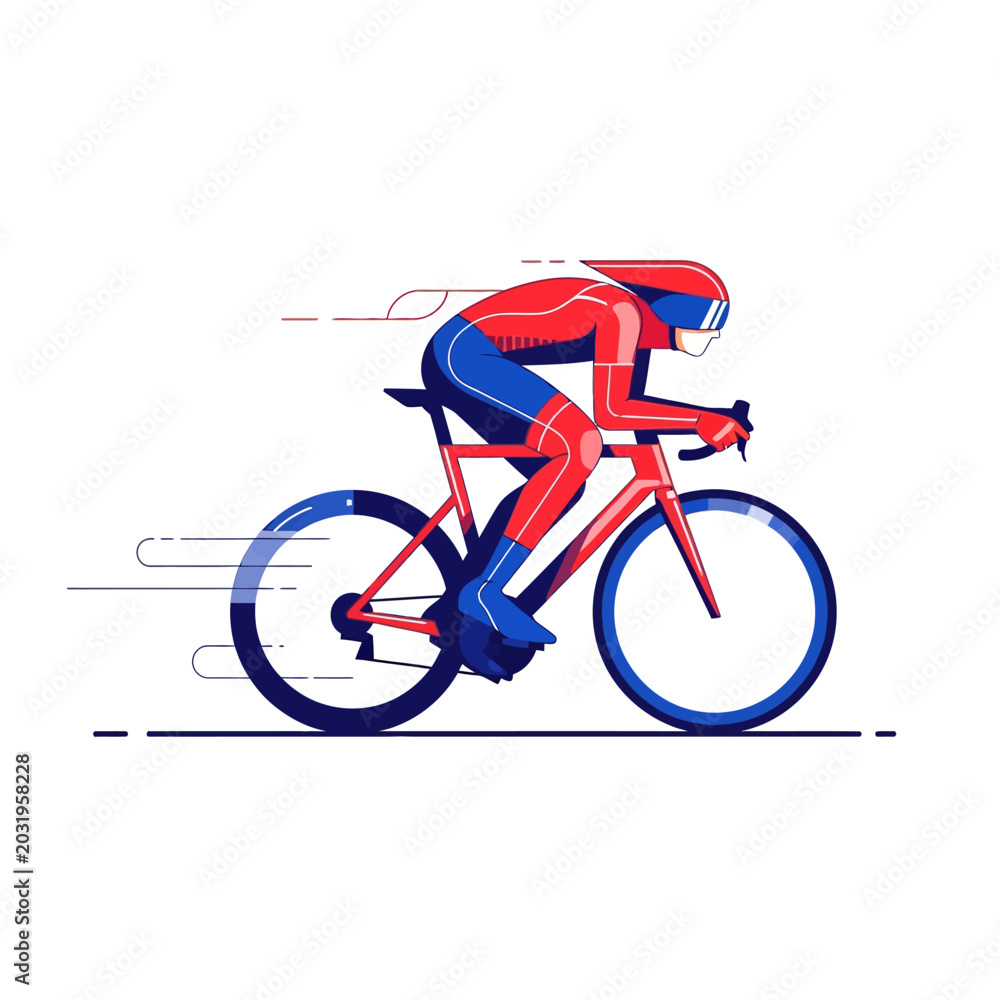 Fototapeta premium Cyclist in aerodynamic position, motion blur, red and blue colors