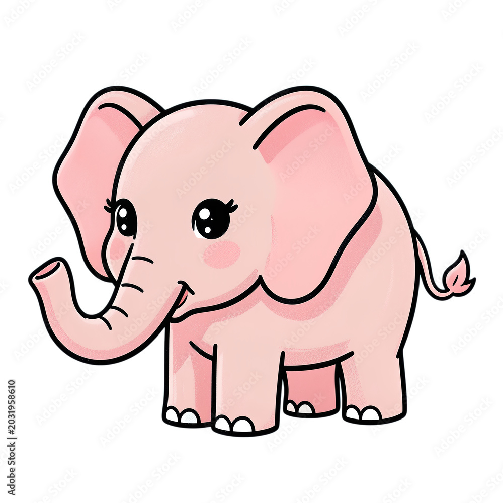 Fototapeta premium Cute Pink Elephant Cartoon Character Vector Illustration Isolated on Transparent Background