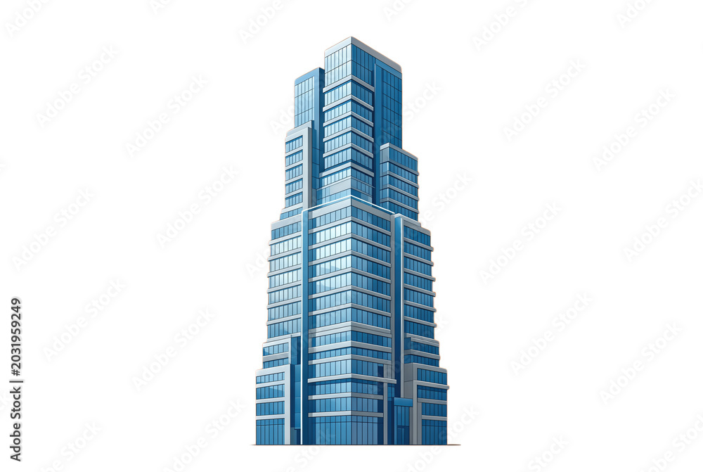 Fototapeta premium Modern Blue Glass Skyscraper Vector Illustration Isolated on Transparent Background