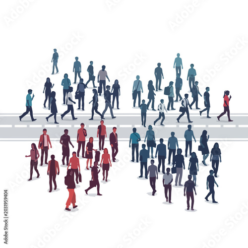 Diverse Crowd Crossing Road Illustration