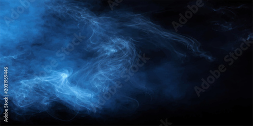 Cuadro en lienzo Ethereal blue smoke drifts and swirls against a dark background, creating a mesmerizing, abstract display of motion and light