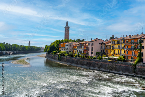 Canvas-taulu The Adige River coastline view in Verona City of Italy