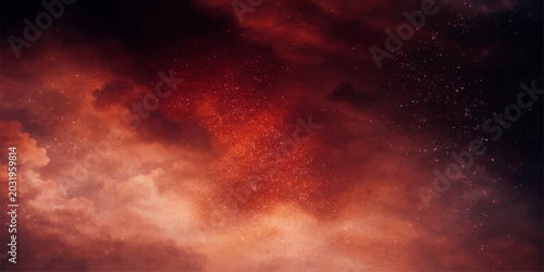 Foto Fiery red clouds with a granular texture swirl ominously, creating a dramatic and apocalyptic sky, hinting at cosmic events or intense meteorological phenomena