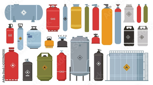 Bild auf Leinwand Gas cylinders collection flat vector illustration on white background