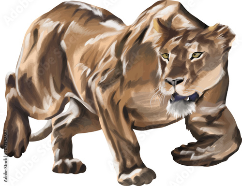 Photos Realistic lioness vector illustration showing power, alertness, and wild predator behavior