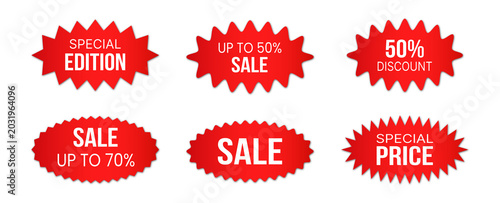 Quadro em tela Oval starburst badges with special sale and discount offers for retail marketing on transparent background