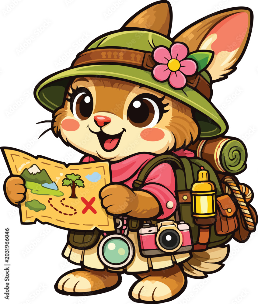 Naklejka premium Explorer Adventure Rabbit Vector on transparent background 