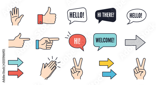 Quadro em tela Hands making gestures and speech bubbles.