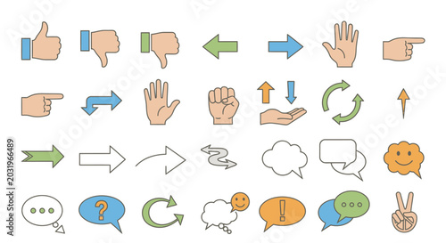 Quadro su tela Collection of various hand gesture icons.