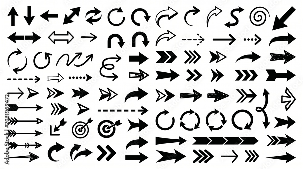 Naklejka premium Set of black arrows on a white background