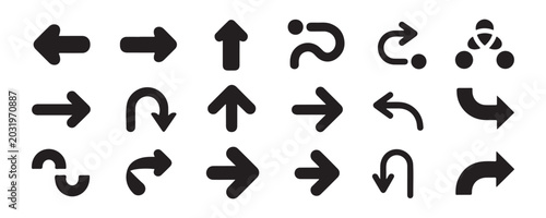 Canvas Print Rounded arrow shapes and thick curved line symbols for circular navigation and organic graphic design styles