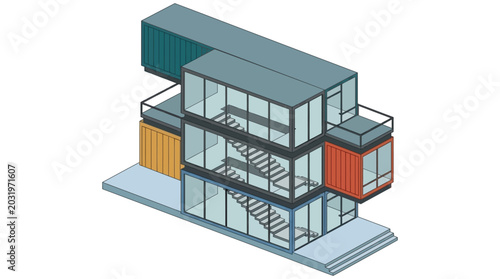 Fotografi Architectural illustration of a modern house built from shipping containers