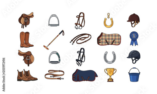 Canvastavla Equestrian riding equipment collection, horse saddle helmet boots stirrup reins