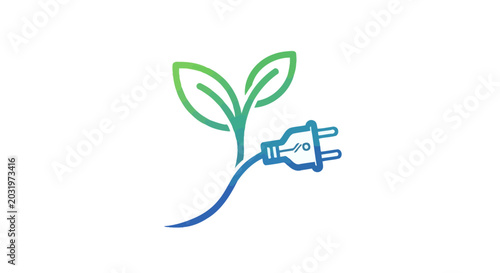 Eco-Friendly Energy Concept Illustration Showing Plant and Electrical Plug Symbol