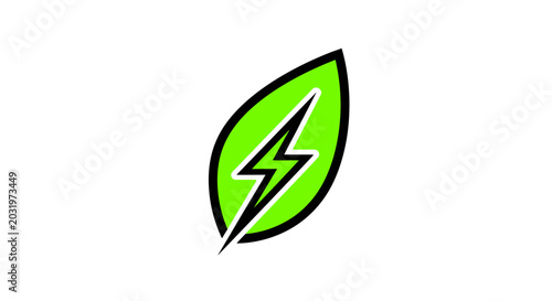Eco-Friendly Energy Concept: Lightning Bolt Inside a Green Leaf Symbol on White