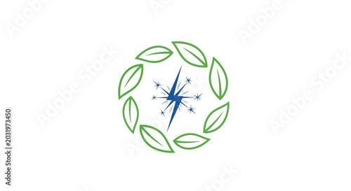 Eco-Friendly Energy Concept: Lightning Bolt Surrounded by Leaves in Graphic Design