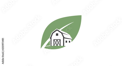 Eco-Friendly Farm and Green Barn Logo Depicting Sustainable and Organic Agriculture