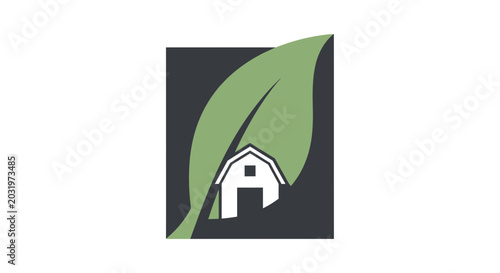 Eco-Friendly Farm and Nature Symbol Combining a Leaf and a Cottage Icon