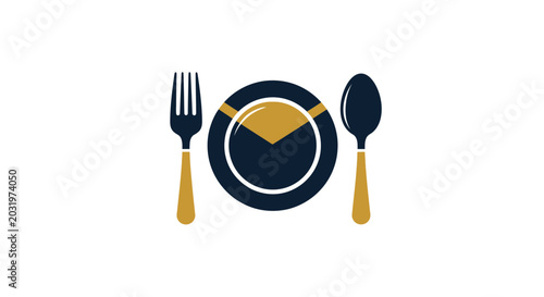 Elegant Dinnerware Arrangement: A Minimalist Composition in Gold and Navy Tones