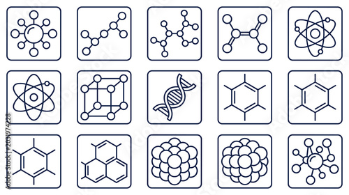 Quadro em tela Set of chemistry icons with various atomic structures.
