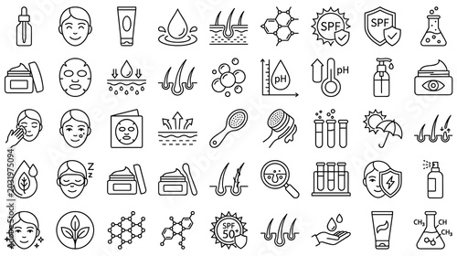 Tableau sur toile Set of skincare and beauty treatment line icons set.