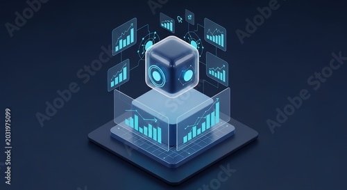 Futuristic Data Analysis - Isometric Illustration of a Data Processing Hub.