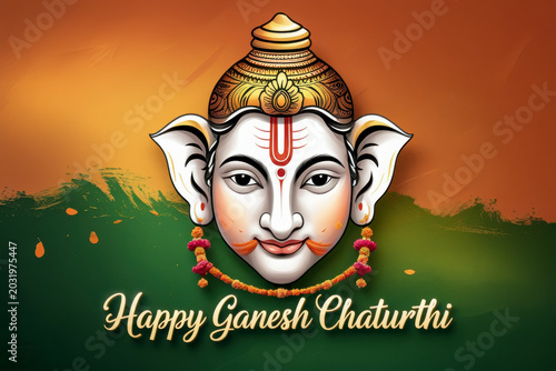 Banner poster greeting card with traditional Hindu holiday in India Ganesh Chaturthi AI Generative
