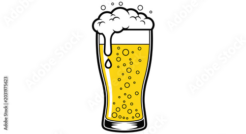 Foto Refreshing Beer Glass with Overflowing Foam and Bubbles - Vector Illustration
