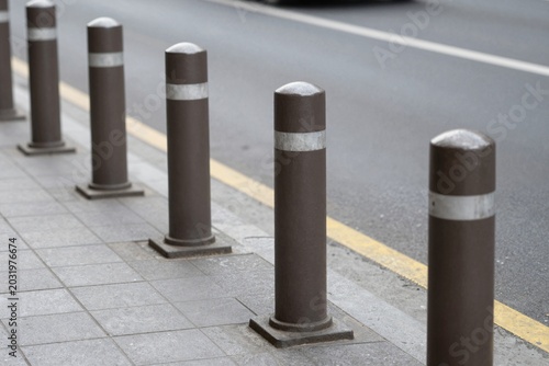 Urban Road Safety: Traffic Bollards on Pavement