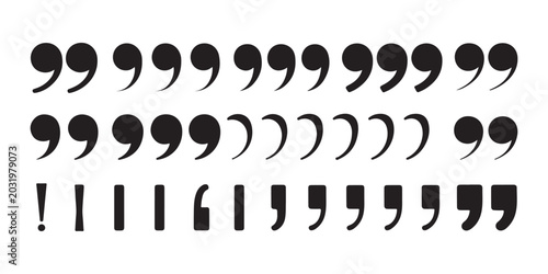 Schilderij op canvas Set of black quote marks and speech punctuation isolated on transparent background