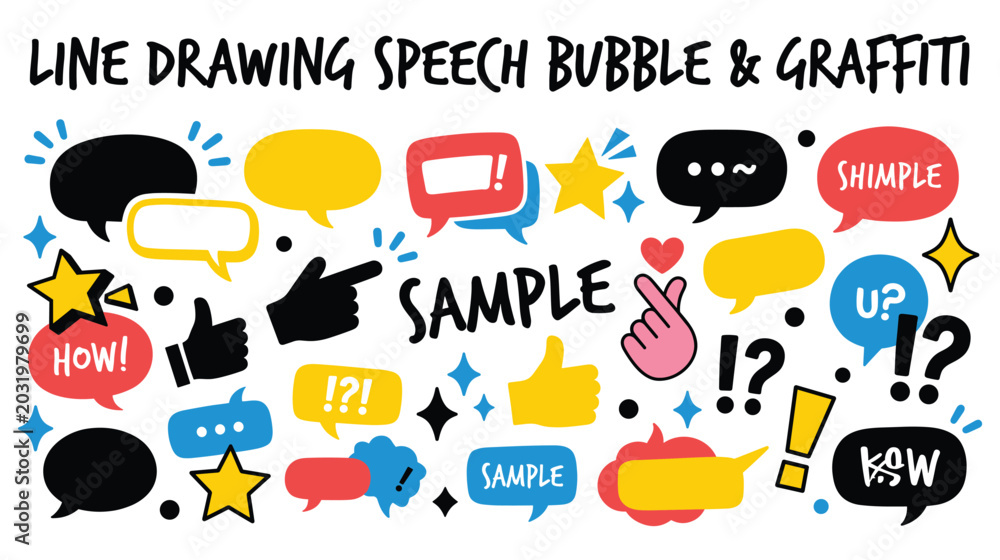 Fototapeta premium Set of colorful hand drawn speech bubbles and signs.