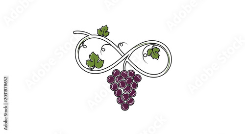 Elegant Vine Artwork Featuring Grapes and the Infinity Symbol on a White Background