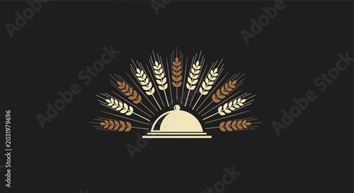 Elegant Wheat and Cloche Symbolizing Culinary Excellence Over a Black Background