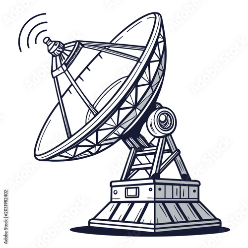 Schilderij op canvas Satellite dish vector illustration showcases a detailed monochrome rendering wit