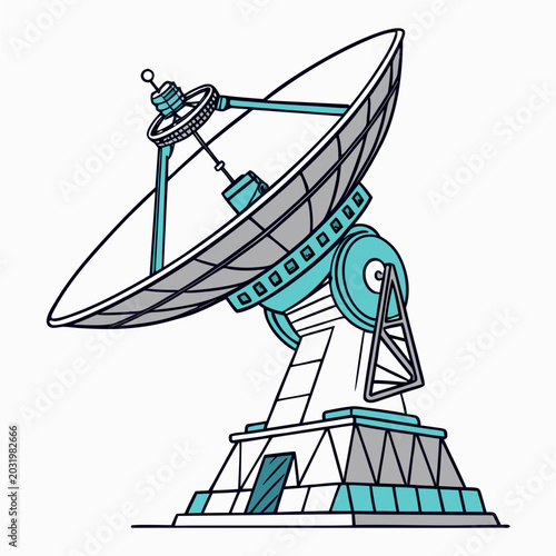 Fotografie Detailed vector illustration of a radio telescope with a parabolic dish showcasi