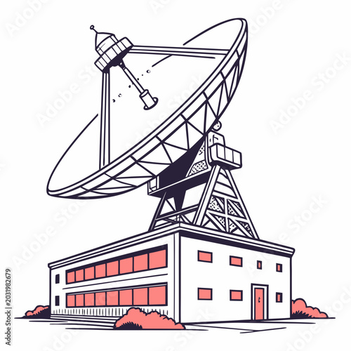 фотографія Radio telescope and building vector illustration featuring a white structure wit