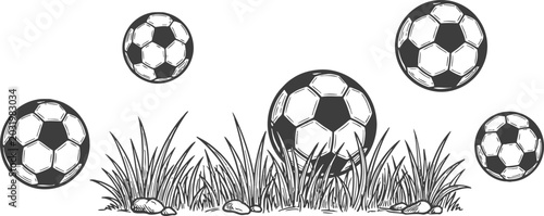 Minimalist Soccer Balls in Grass Vector Illustration