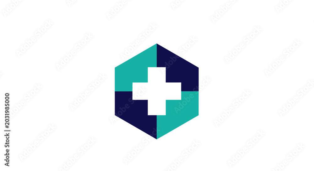 Fototapeta premium Geometric Medical Icon with Cross Symbol in Hexagon Shape Isolated on White Background