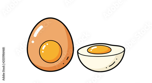 Tableau sur toile Boiled Egg, Half Cut, Breakfast Food, Protein Source, Isolated on White