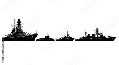 Canvastavla Silhouette Collection of Naval Warships, Battleship, Submarine, Destroyer, Corve