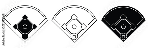 Photography Baseball Field Icons Set in Black and White for Sports and Editorial Use