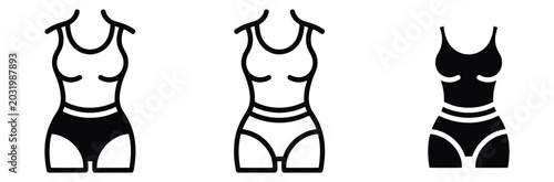 Tableau sur toile Three black and white female figures in different poses wearing sporty tank tops