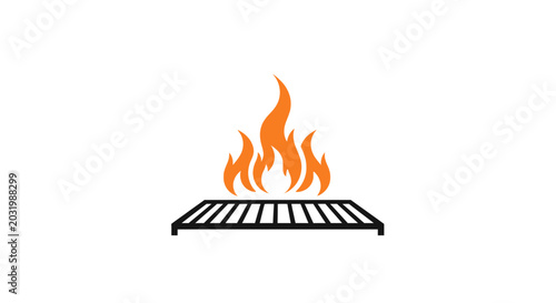 Grill Illustration Shows Flames Above Cooking Grid, Abstract And Minimal Design